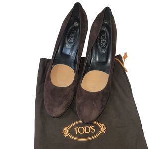 TOD'S Brown Suede Wedge Pumps Sz 9.5